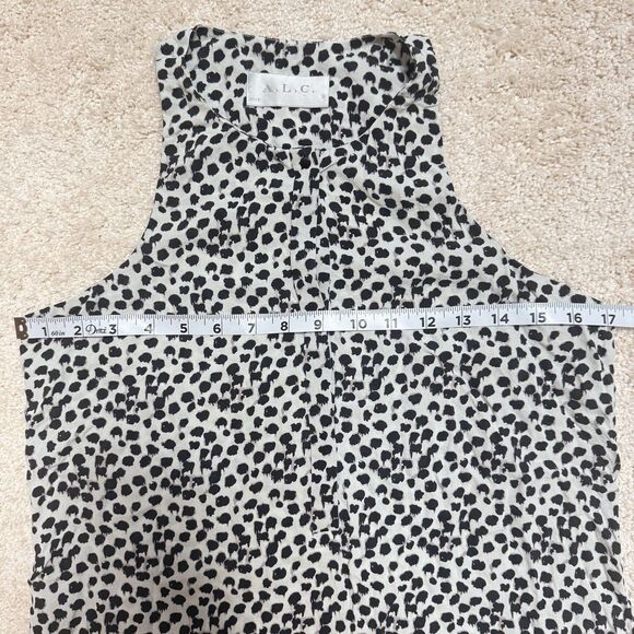 NWOT A.L.C. Animal Print White Black One Button Front Sleeveless Silk Top Sz XS - Picture 9 of 12